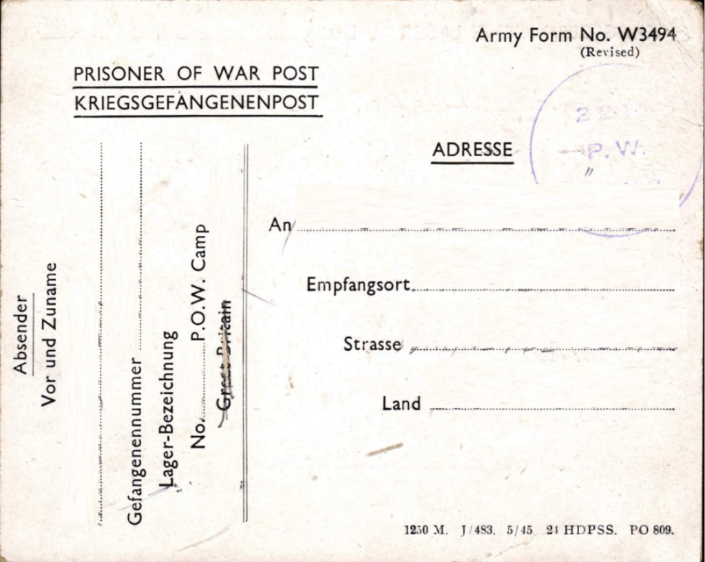Postkarte zu Weihnachten aus Kriegsgefangenschaft