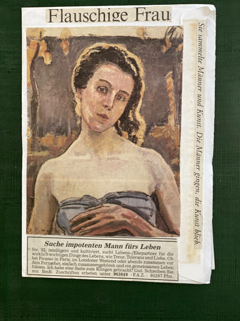 Liebesbrief aus Zeitungsausschnitten mit Bild einer Frau